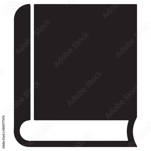 Simple black silhouette icon of a closed book standing upright, isolated on white background