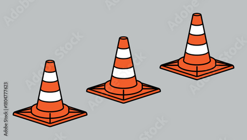 Traffic cone icon. Automobile symbol, orange plastic cone for road marking. Designation or fencing of a hazardous road section, road construction, or accident. Cone for marking boundaries or contours.