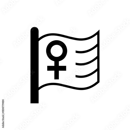 Female symbol flag waving on a pole illustration on transparent background