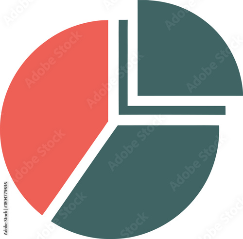 Obraz na plátně Pie chart data visualization showing proportions in red and green