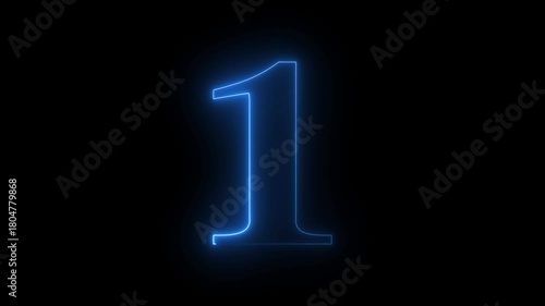 Glowing neon animated number 1. 1 - one hot burning number on black background ,cyan color looping trendy glowing neon numeric number 1. Educational mathematics concept with neon letter. 4K video.!!!