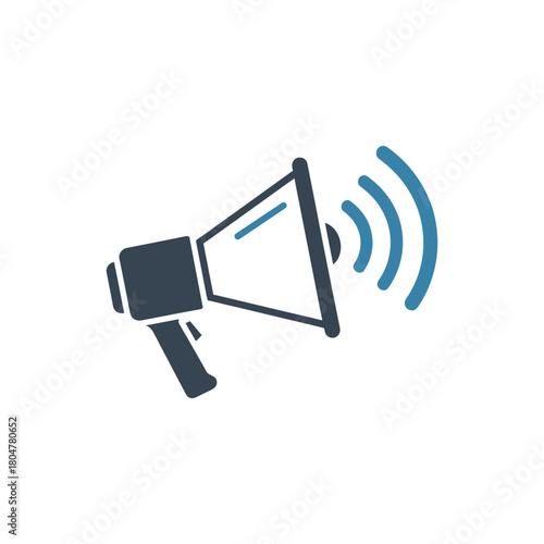 A megaphone icon emits sound waves indicating announcement or communication.