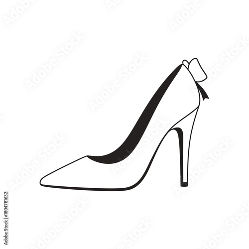 A high-heeled shoe silhouette with a pointed toe and a small bow detail.