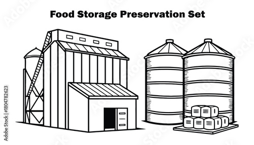 Food storage preservation set line art vector illustration