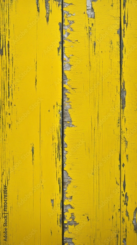 Fototapeta premium Rustic yellow wooden boards with peeling paint and weathered texture. Vintage surface perfect for background, design, or grunge projects.