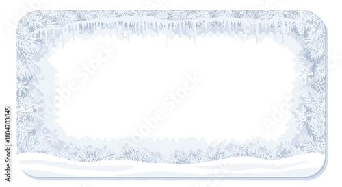 Winter frame with snow icicles and snowflakes on a transparent background design