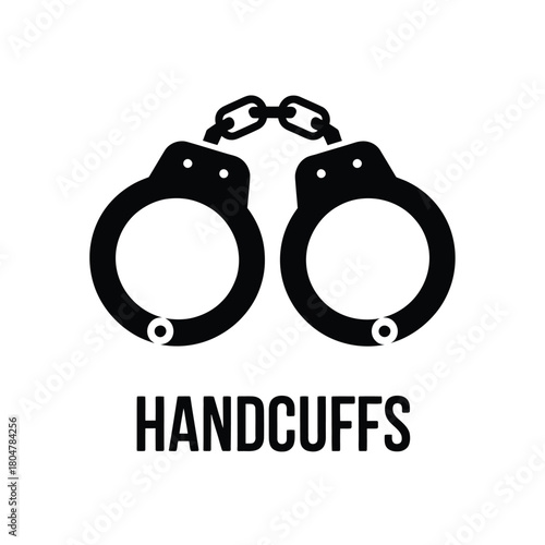 Iconic black silhouette of handcuffs with text