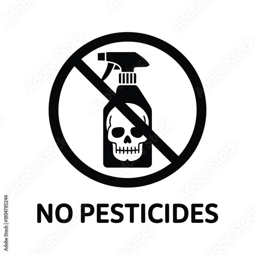 No pesticides warning sign with skull and crossbones