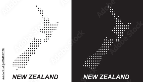 New Zealand Dotted Map, Halftone Style Modern Digital Outline of Pacific Islands Vector EPS