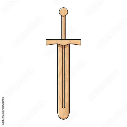 Medieval wooden training sword isolated on transparent background