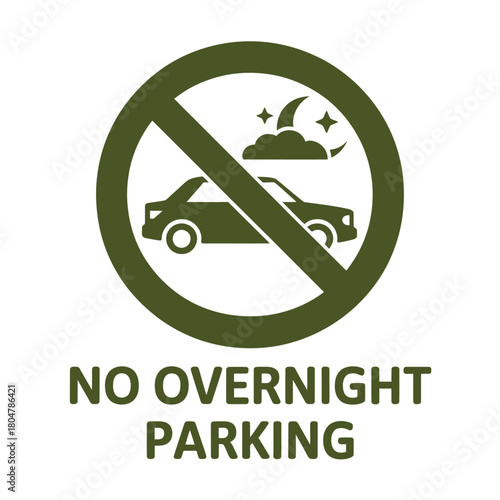 No overnight parking sign with car and moon icon