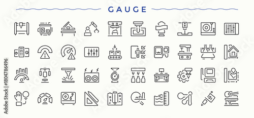Gauge icon. Thin line icons set. Vector illustration in modern line style. Factory vector line icon set. Contains such icons as machine, production, technology, hand and more.