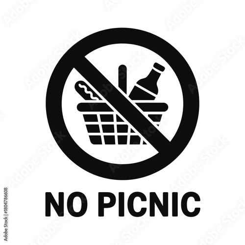 No picnic allowed sign with basket and bottle symbol