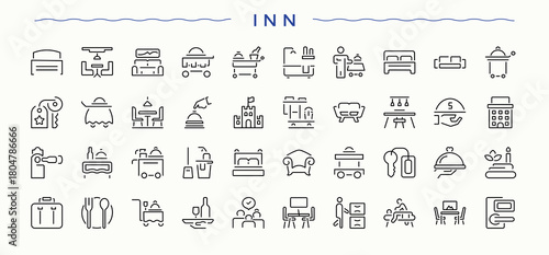 Inn icon set. Hotel outline symbol collection. Minimalist vector collections. Hostel icon set. Editable stroke vector art.