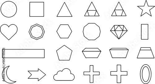 Diverse geometric shapes collection, originally vector art, offers creative design elements for branding, presentations, and modern abstract visuals.