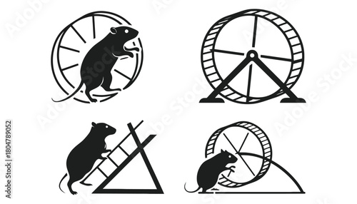 Rat wheel vector set hamster exercise equipment black and white