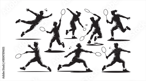Sports silhouette pack of tennis athletes demonstrating energetic play sequences