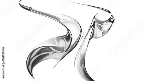 Dynamic liquid silver abstract shapes with shiny metallic effect