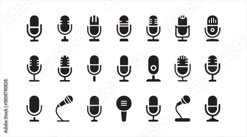 Vintage and contemporary mic designs presented as bold graphic icons