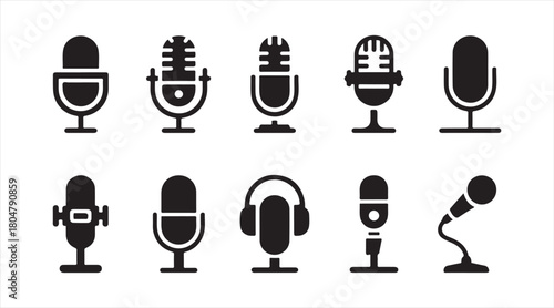 Assorted audio and voice recording microphone illustrations in vector format
