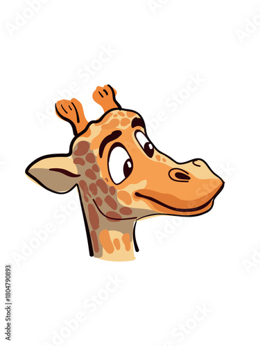 cheerful giraffe headshot in fun animated style