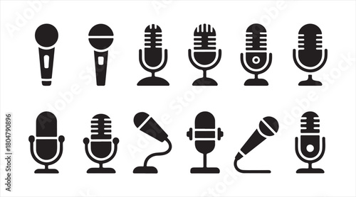 Studio, broadcast, and handheld microphone symbols collection
