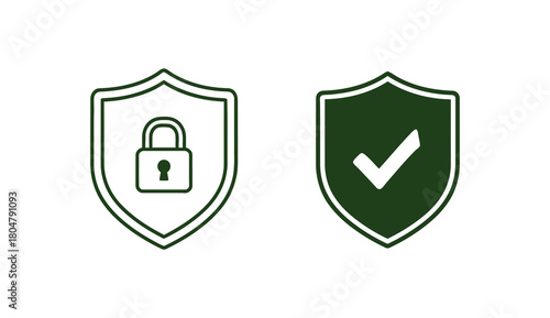 Green glossy protection shield icon set with check mark and cross symbols for web download buttons
