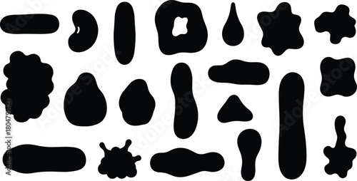 Collection of diverse black organic shapes and silhouettes on white background