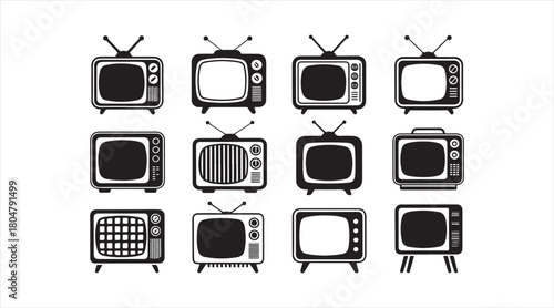 Retro television set icon collection in bold monochrome vector style