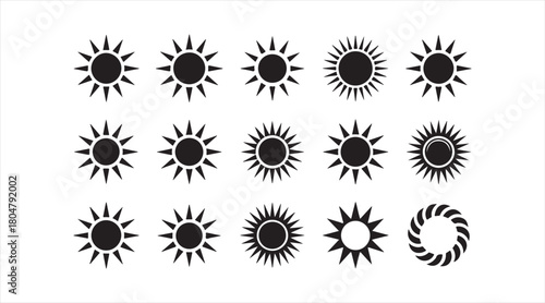 Decorative sun shapes pack in clean black vector artwork