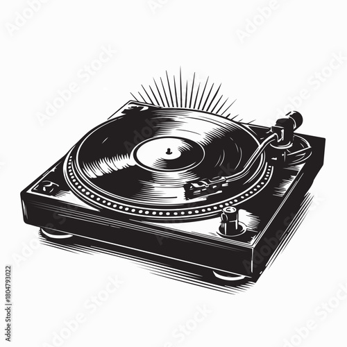 Vintage Record Player Turntable Silhouette Vector on white background