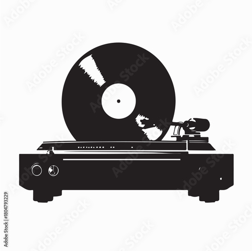 Classic Vinyl Record Player Silhouette Design on white background