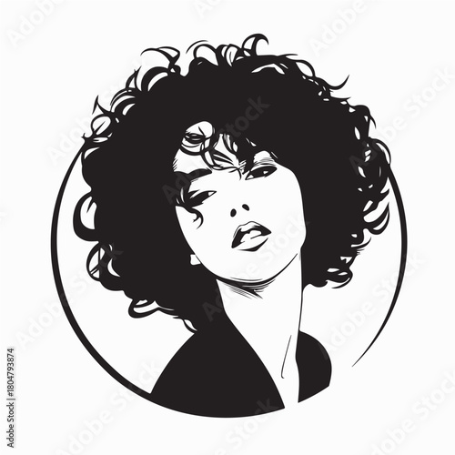 Feminine Logo with Messy Curly Hair Silhouette on white background