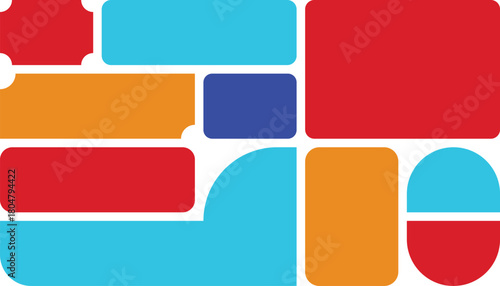 Collection of colorful abstract shapes and geometric elements with rounded corners and varied forms in a vibrant and modern design composition