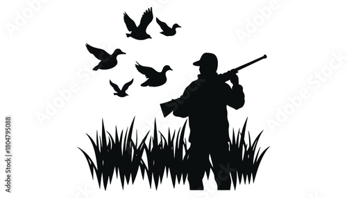 Duck hunting silhouette vector illustration for your design