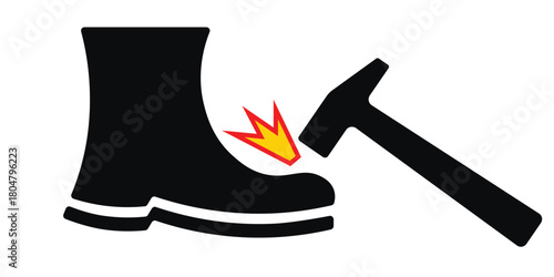 Boot Hit By Hammer Spark Illustration For Construction Safety And Workwear