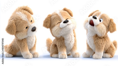 Playful plush puppies orchestrate a whimsical dance, perfect for National Plush Animal Day and World Puppetry Day celebrations