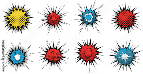 Collection of eight comic book style explosion effects