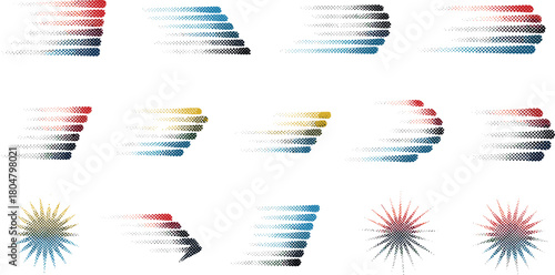Collection of dotted speed line and starburst graphics
