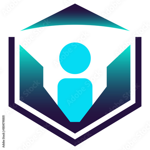 Futuristic Growth Logo: Vector logo template of a person with glowing wings and an upward arrow, using a modern blue-purple gradient. Ideal for FinTech, EdTech, technology startups