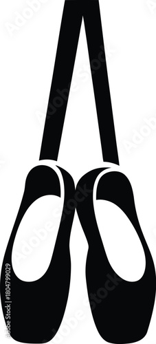 Black Silhouette of Ballet Pointe Shoes with Ribbons dance footwear