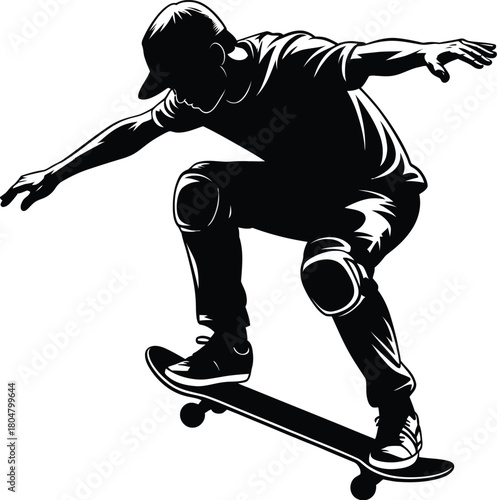Silhouette of a skateboarder performing a trick on a skateboard skateboarding action