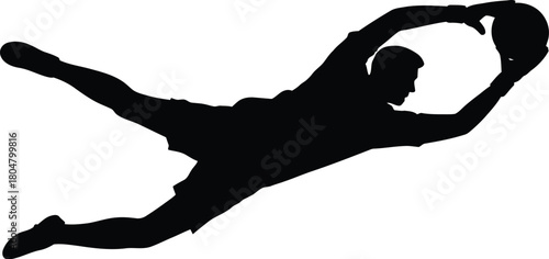 Soccer Goalkeeper Silhouette Diving to Catch the Ball catching