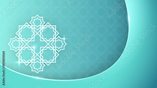 Elegant islamic background in green design with waving shape and light effect