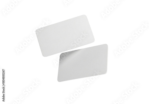 Two blank white rectangular cards overlapping, isolated on transparent background