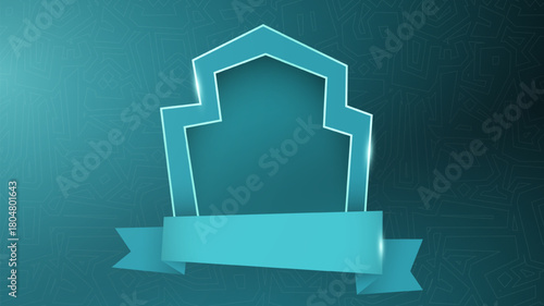 Luxury Islamic background with mosque arch and flat ribbon in realistic design