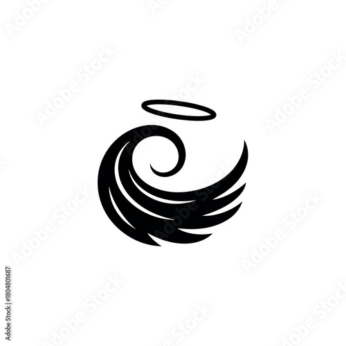 Angel wing with halo minimalist design for logo.