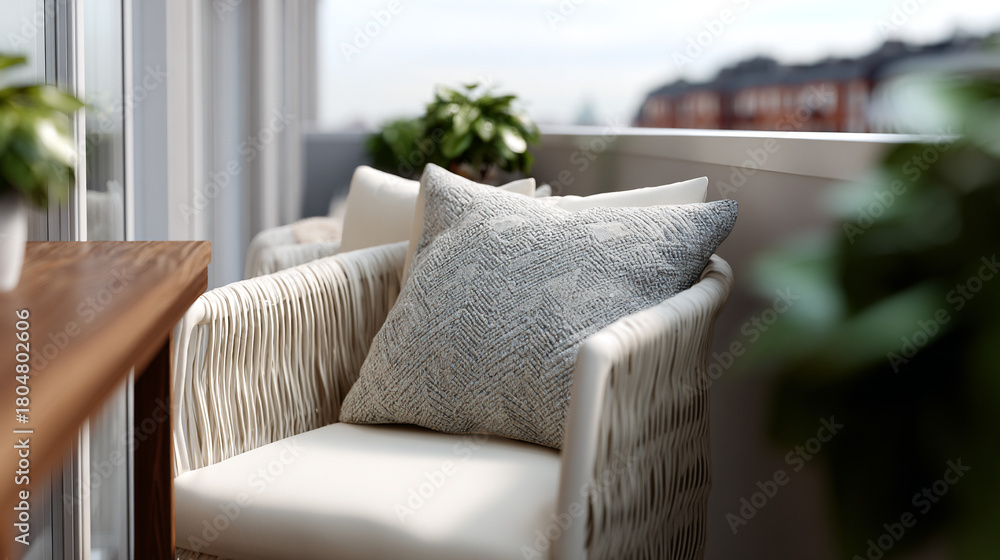 Obraz premium Newly renovated balcony with outdoor furniture.