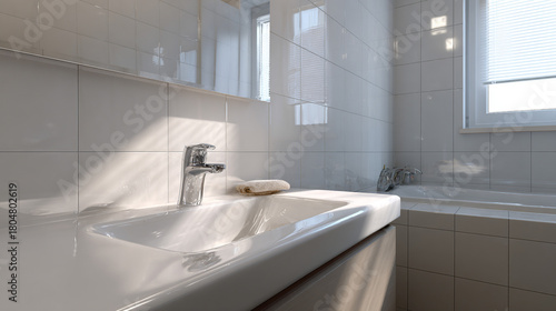 Modern bathroom sink and faucet.