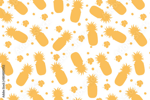 Tropical Pineapple Pattern With Floral Accents On white Background Seamless Design